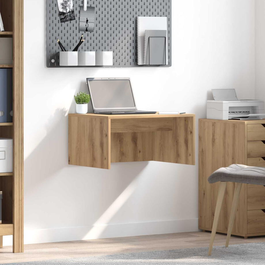 vidaXL Wandbureau Artisan Eiken 60 x 45 x 30 cm Bewerkt hout vidaXL Wandbureau Artisan Eiken 60 x 45 x 30 cm Bewerkt hout afbeelding 1