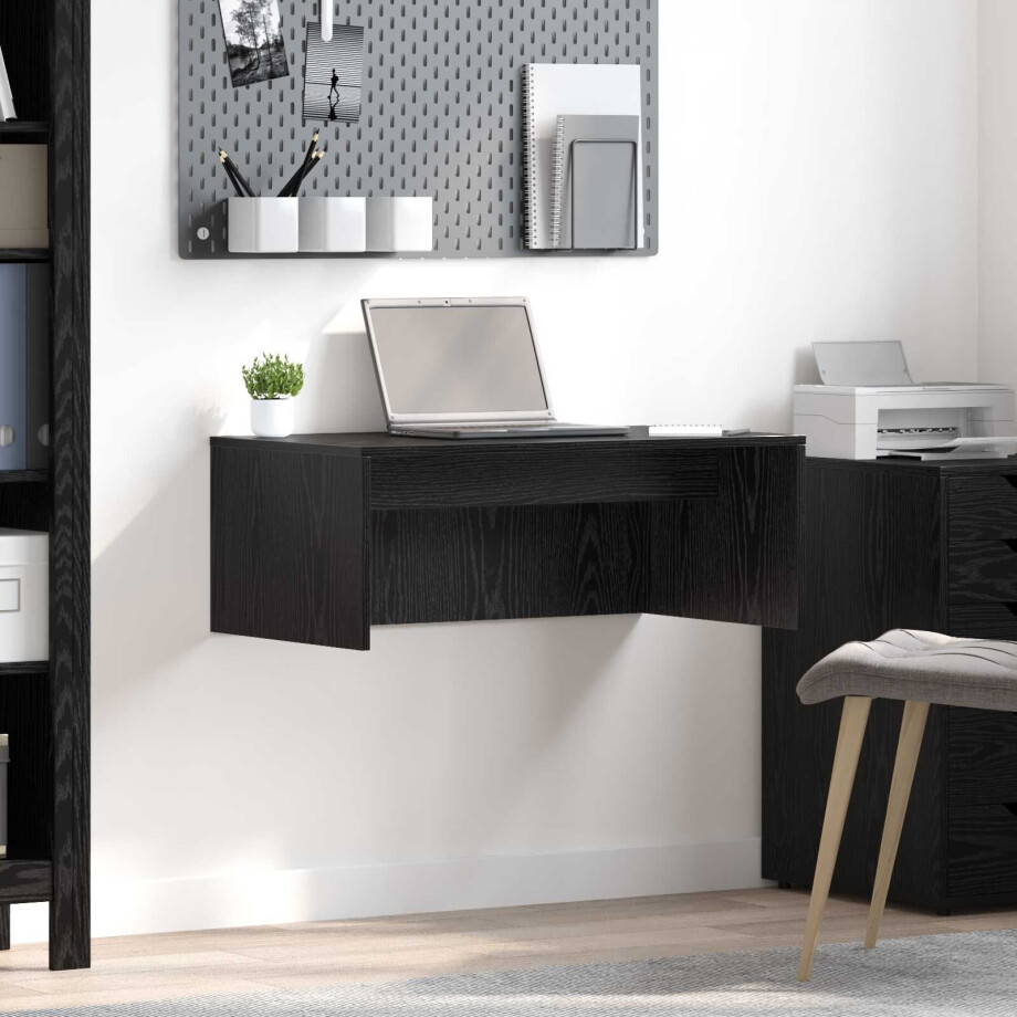vidaXL Wandbureau met opslag Zwart Eiken 80 x 45 x 30 cm Bewerkt hout vidaXL Wandbureau met opslag Zwart Eiken 80 x 45 x 30 cm Bewerkt hout afbeelding 1