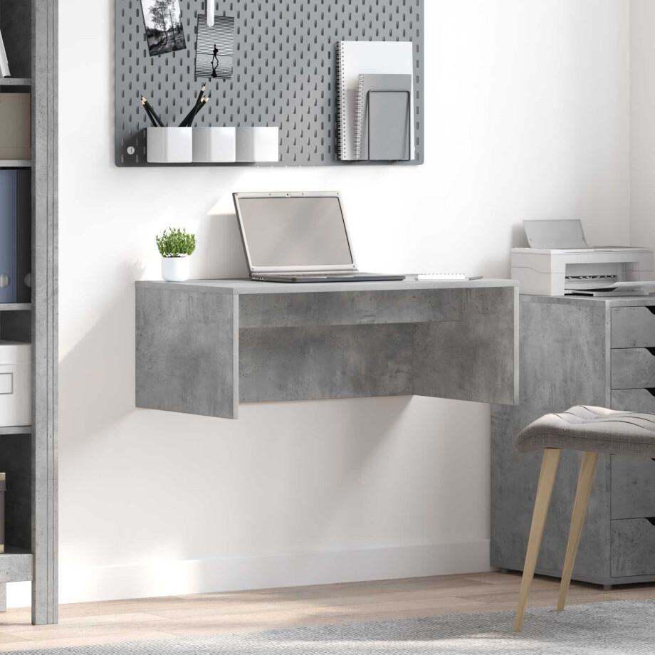 vidaXL Wandbureau met opslag Beton Grijs 80 x 45 x 30 cm Bewerkt hout vidaXL Wandbureau met opslag Beton Grijs 80 x 45 x 30 cm Bewerkt hout afbeelding 1