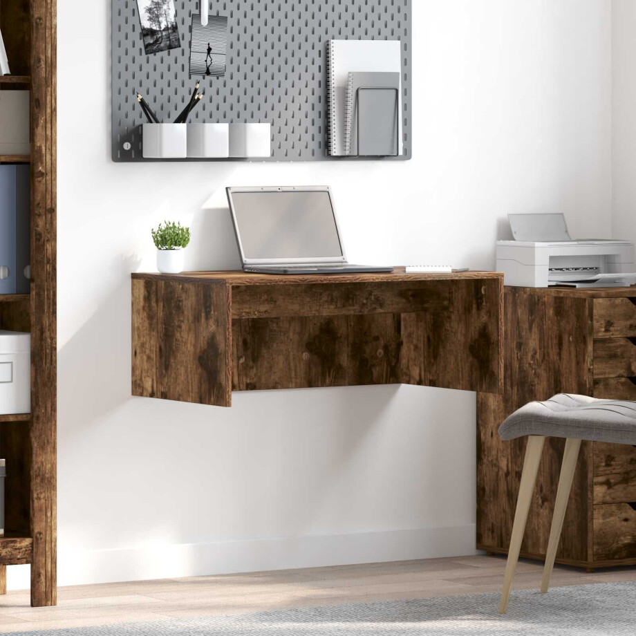 vidaXL Wandbureau Gerookt eiken 80 x 45 x 30 cm Bewerkt hout vidaXL Wandbureau Gerookt eiken 80 x 45 x 30 cm Bewerkt hout afbeelding 1