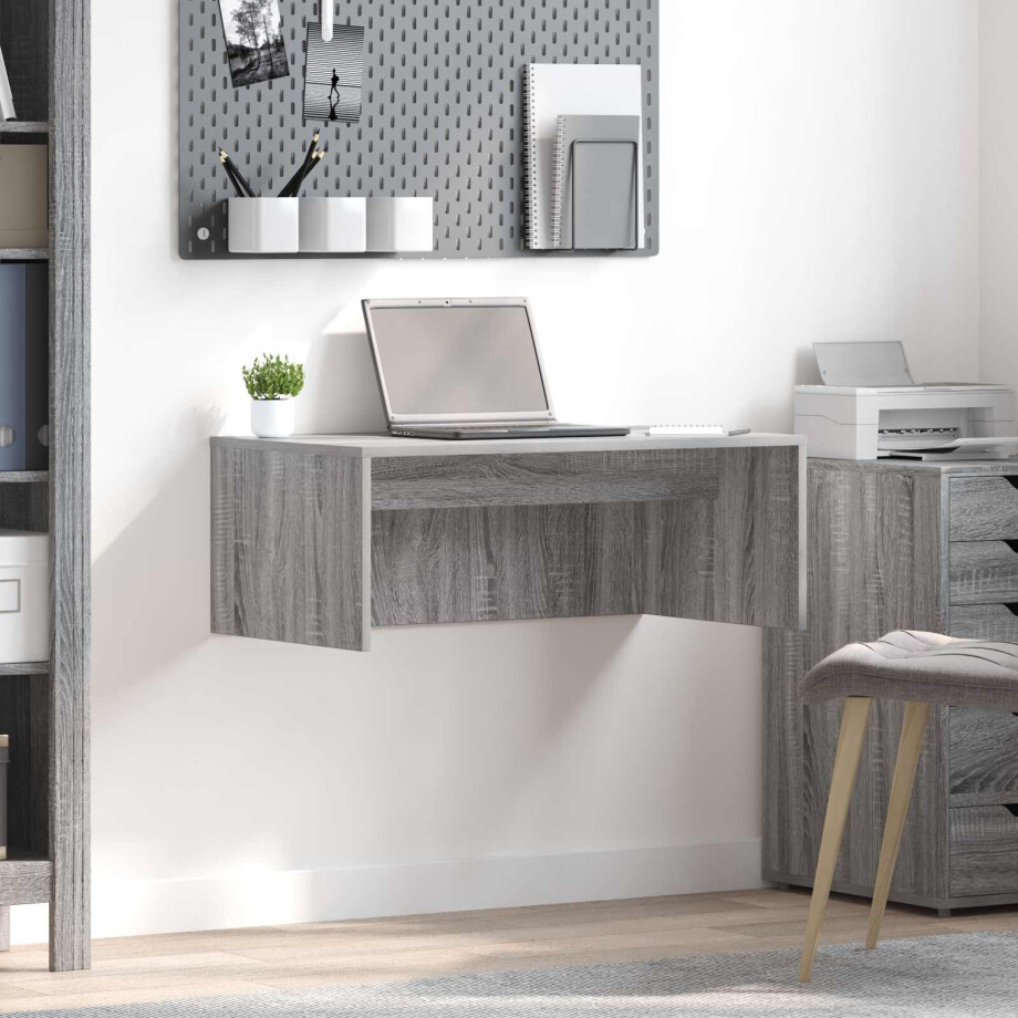 vidaXL Wandbureau met opslag Grijs Sonoma 80 x 45 x 30 cm Bewerkt hout vidaXL Wandbureau met opslag Grijs Sonoma 80 x 45 x 30 cm Bewerkt hout afbeelding 1