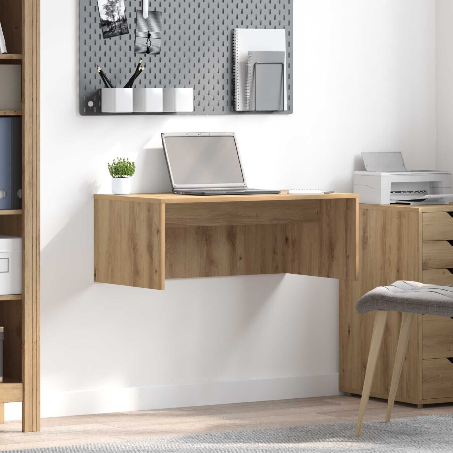 vidaXL Wandbureau Artisan Eiken 80 x 45 x 30 cm Bewerkt hout vidaXL Wandbureau Artisan Eiken 80 x 45 x 30 cm Bewerkt hout afbeelding 1