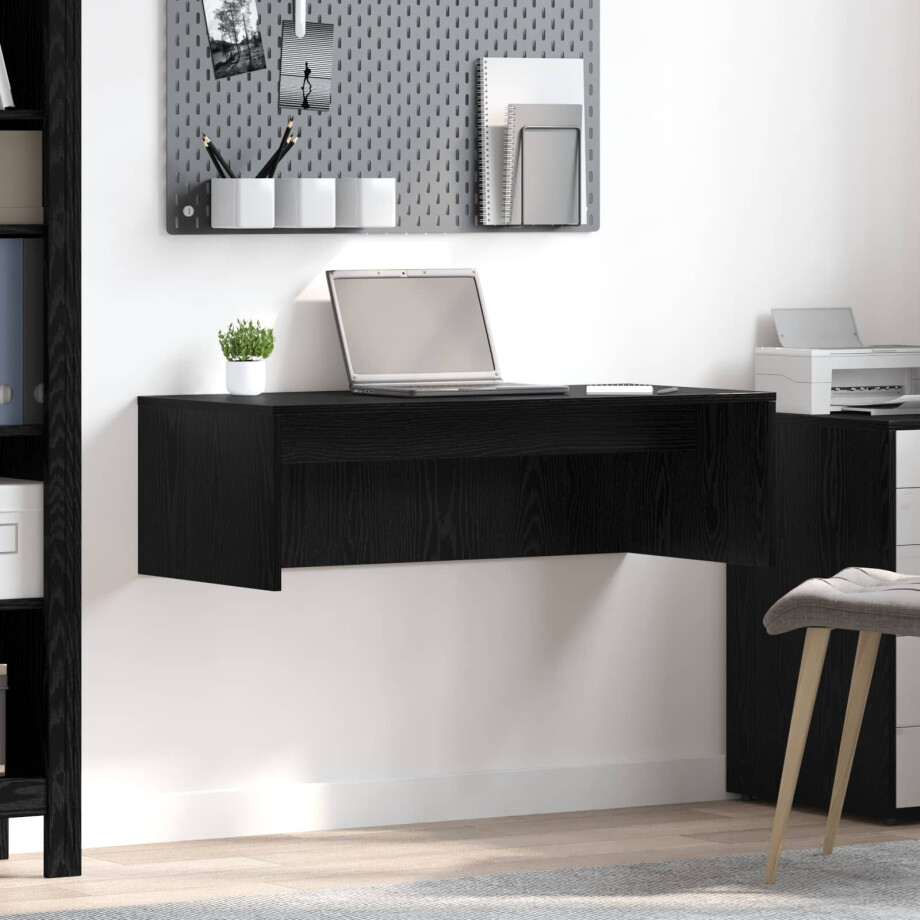 vidaXL Wandbureau met opslag Zwart Eiken 100 x 45 x 30 cm Bewerkt hout vidaXL Wandbureau met opslag Zwart Eiken 100 x 45 x 30 cm Bewerkt hout afbeelding 1