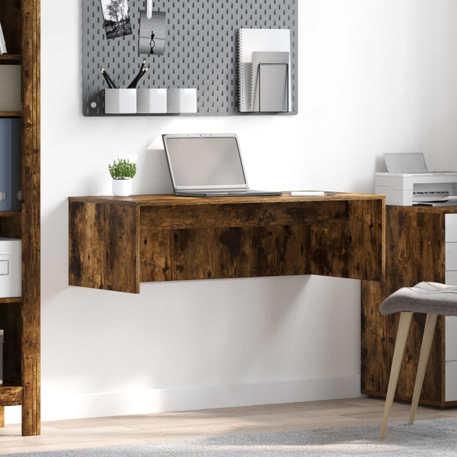 vidaXL Wandbureau Gerookt eiken 100 x 45 x 30 cm Bewerkt hout vidaXL Wandbureau Gerookt eiken 100 x 45 x 30 cm Bewerkt hout afbeelding 1