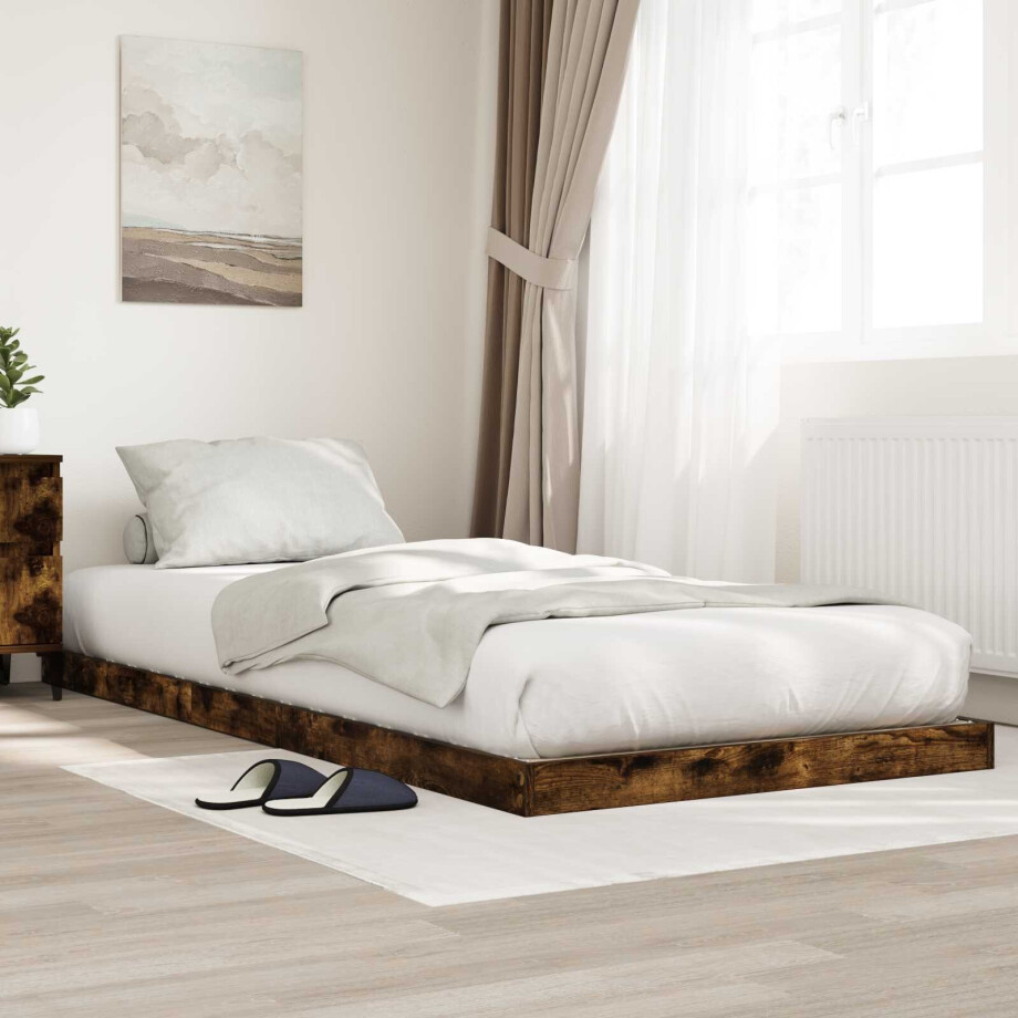 vidaXL Vloer bedframe Gerookt eiken 90 x 190 cm Bewerkt hout vidaXL Vloer bedframe Gerookt eiken 90 x 190 cm Bewerkt hout afbeelding 1