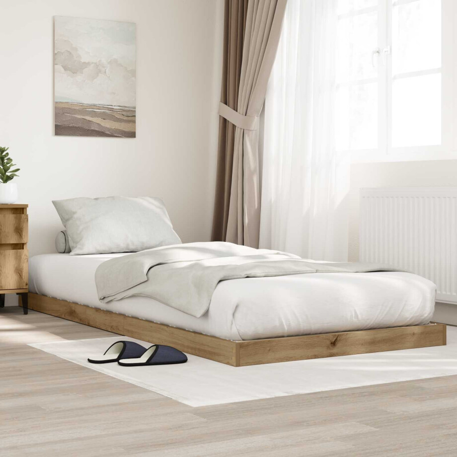 vidaXL Vloer bedframe Artisan Eiken 90 x 190 cm Bewerkt hout vidaXL Vloer bedframe Artisan Eiken 90 x 190 cm Bewerkt hout afbeelding 1