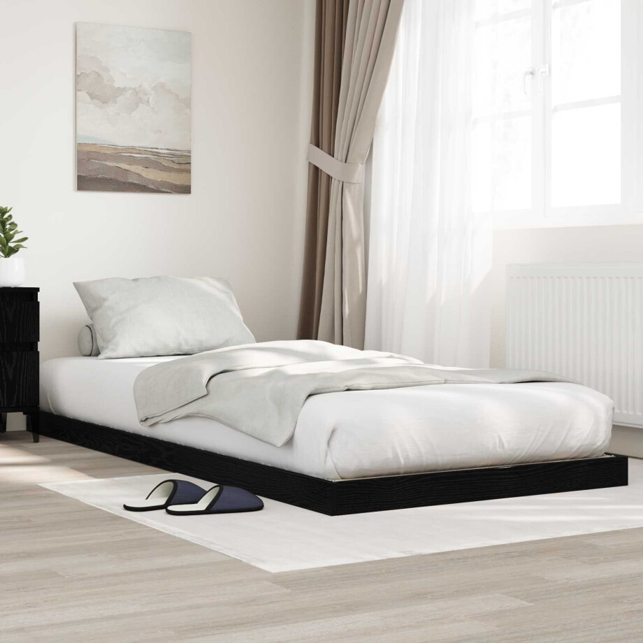 vidaXL Vloer bedframe Zwart Eiken 90 x 200 cm Bewerkt hout afbeelding 1