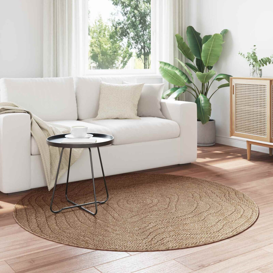 vidaXL Vloerkleden Rond Moiré AGIRA Naturel Ø 160 CM Polyester afbeelding 1