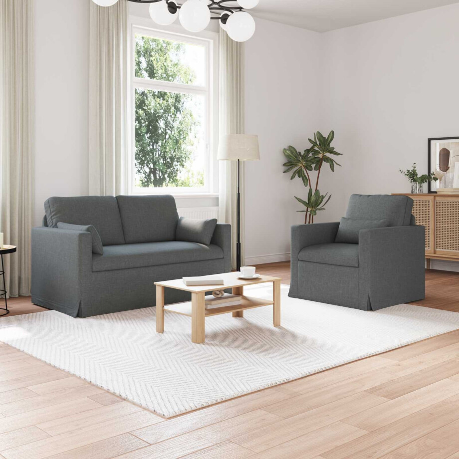vidaXL Bankstel 2 pcs Donkergrijs 139 x 78 x 80 cm Stof afbeelding 1
