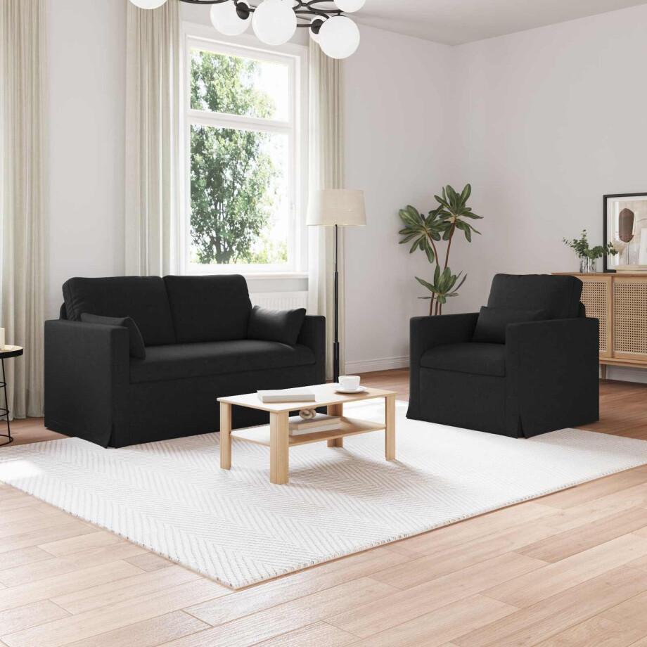 vidaXL Bankstel 2 pcs Zwart 139 x 78 x 80 cm Stof afbeelding 1