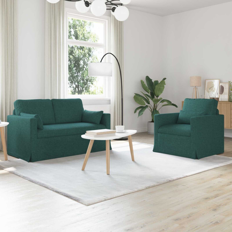 vidaXL Bankstel 2 pcs Donkergroen 139 x 78 x 80 cm Stof afbeelding 1