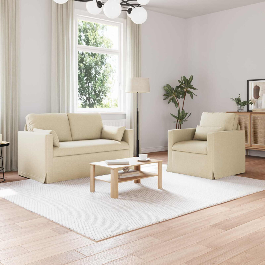 vidaXL Bankstel 2 pcs Crème 139 x 78 x 80 cm Stof afbeelding 1