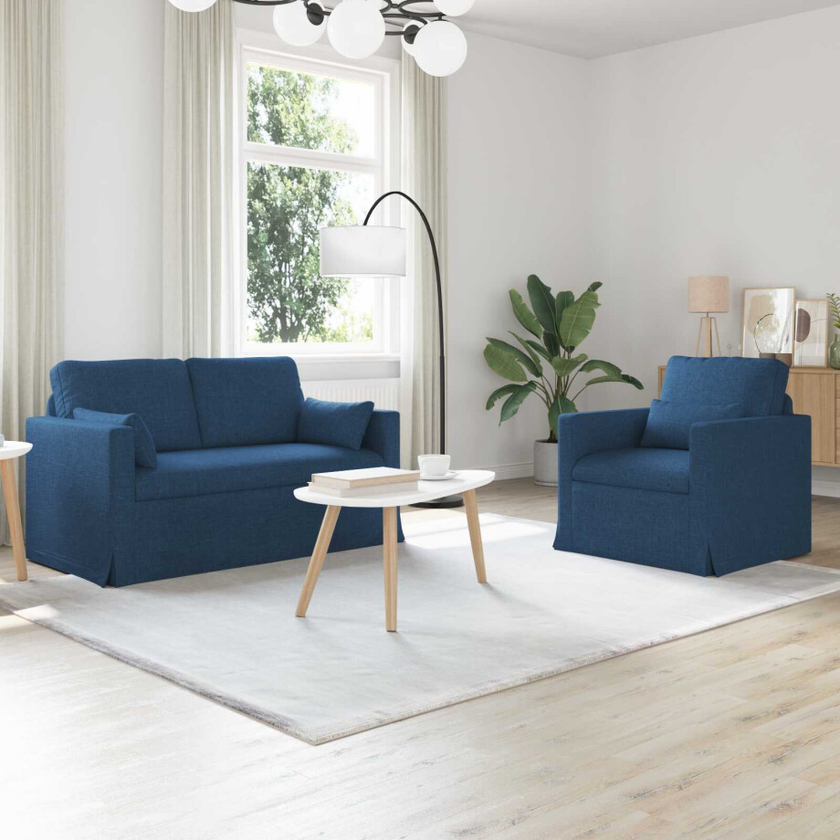 vidaXL Bankstel 2 pcs Blauw 139 x 78 x 80 cm Stof afbeelding 1