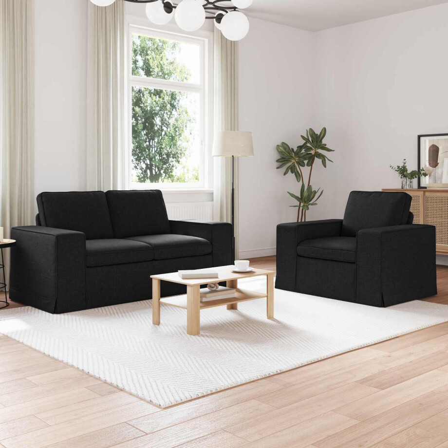 vidaXL Bankstel 2 pcs Zwart 162 x 80 x 82 cm Stof afbeelding 1