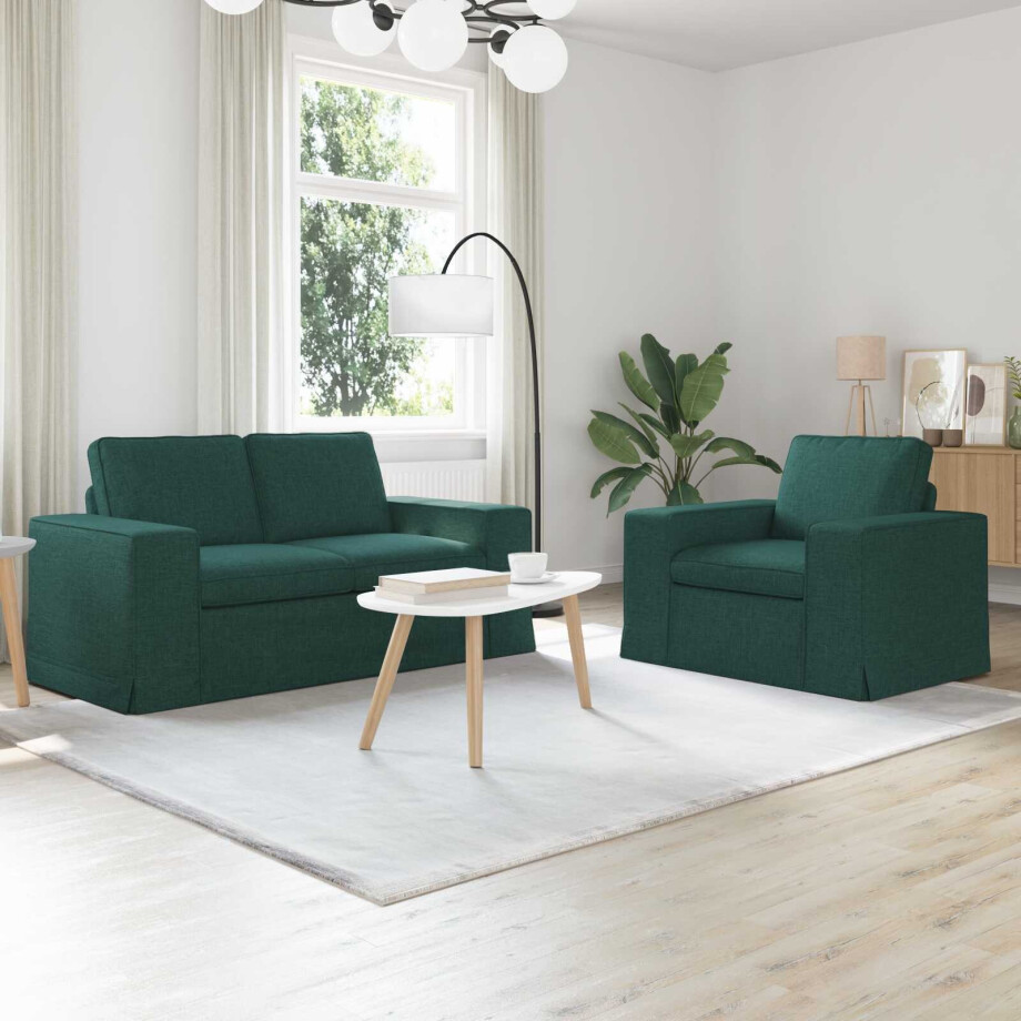 vidaXL Bankstel 2 pcs Donkergroen 162 x 80 x 82 cm Stof afbeelding 1