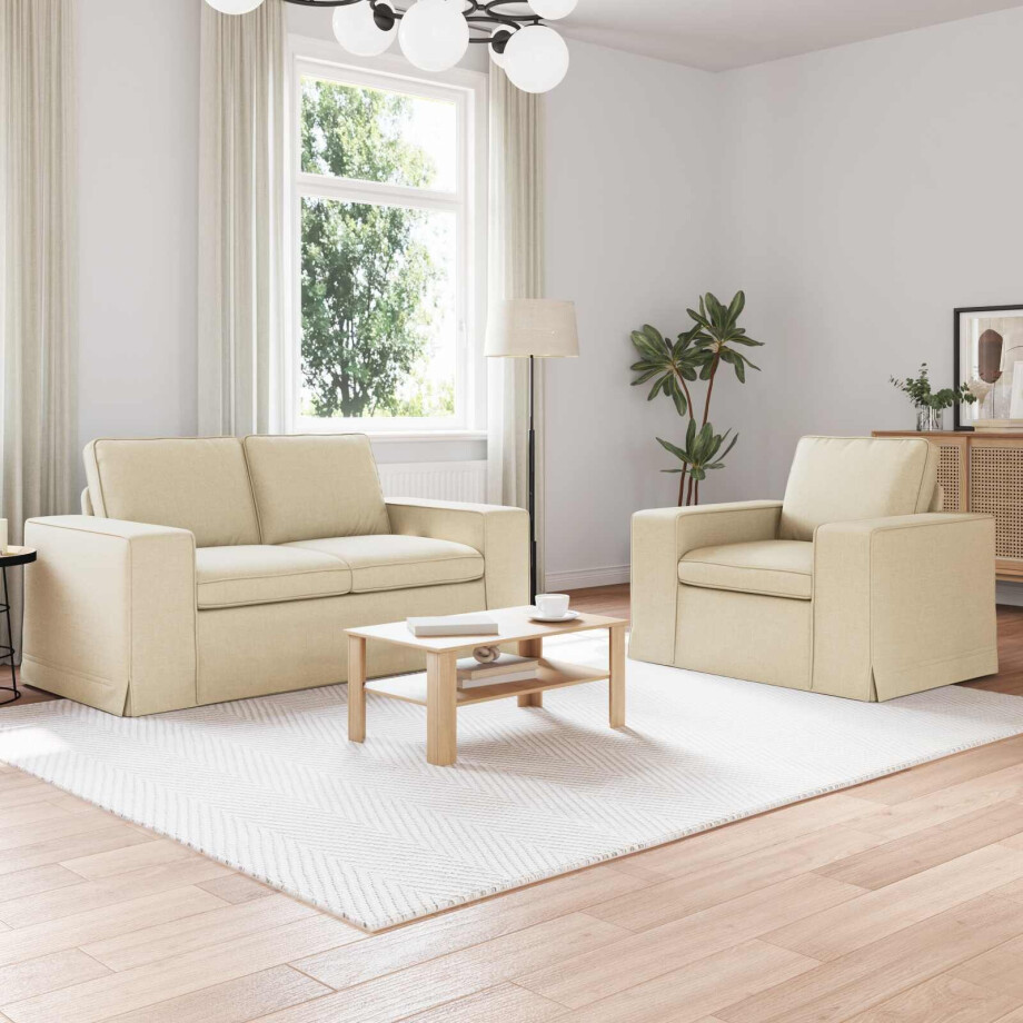 vidaXL Bankstel 2 pcs Crème 162 x 80 x 82 cm Stof afbeelding 1