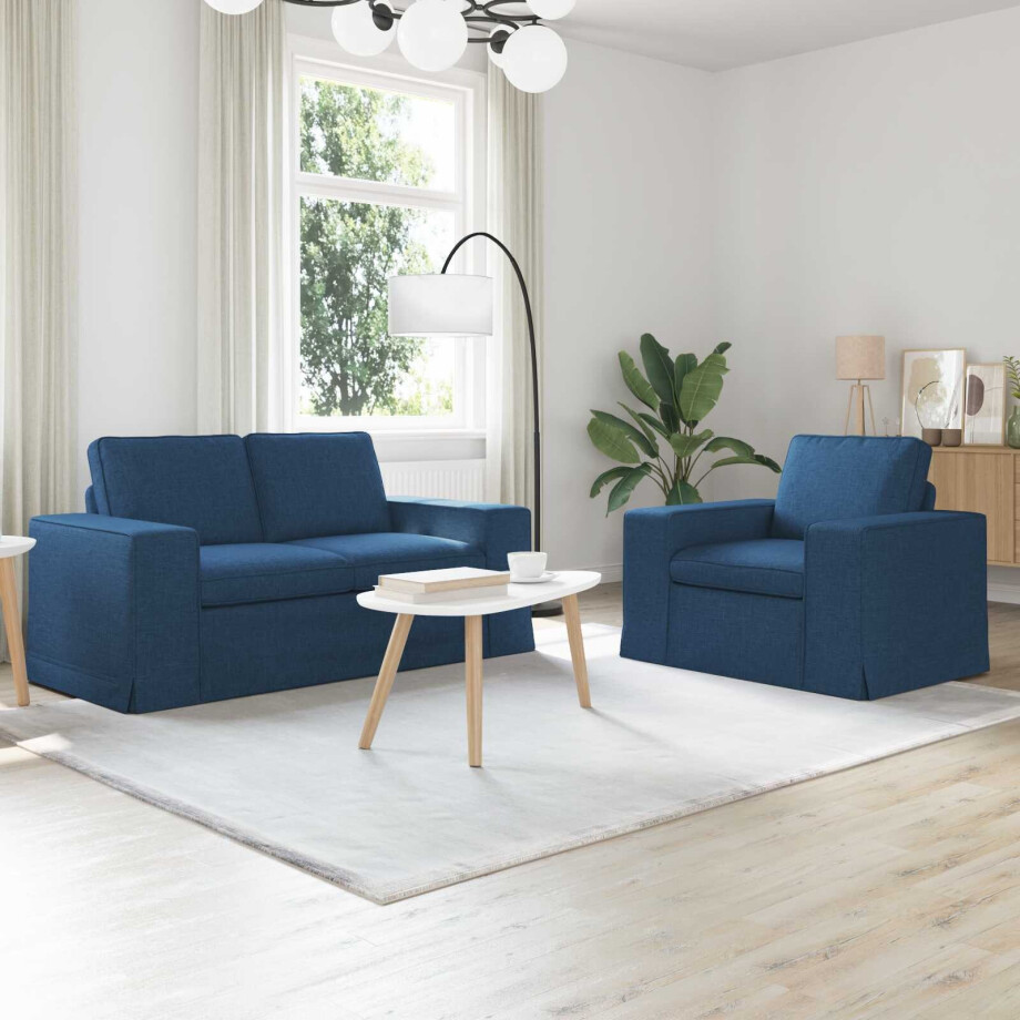 vidaXL Bankstel 2 pcs Blauw 162 x 80 x 82 cm Stof afbeelding 1