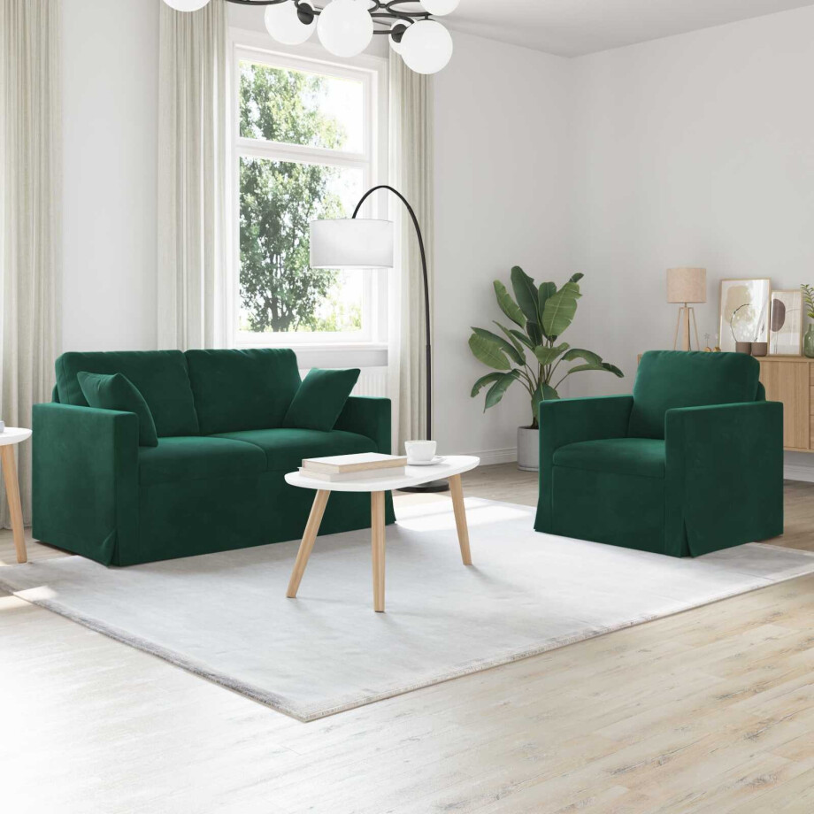 vidaXL Bankstel 2 pcs Donkergroen 138 x 78 x 80 cm Fluweel afbeelding 1