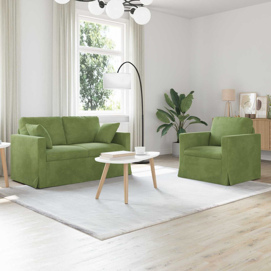 vidaXL Bankstel 2 pcs Lichtgroen 138 x 78 x 80 cm Fluweel vidaXL Bankstel 2 pcs Lichtgroen 138 x 78 x 80 cm Fluweel afbeelding 1
