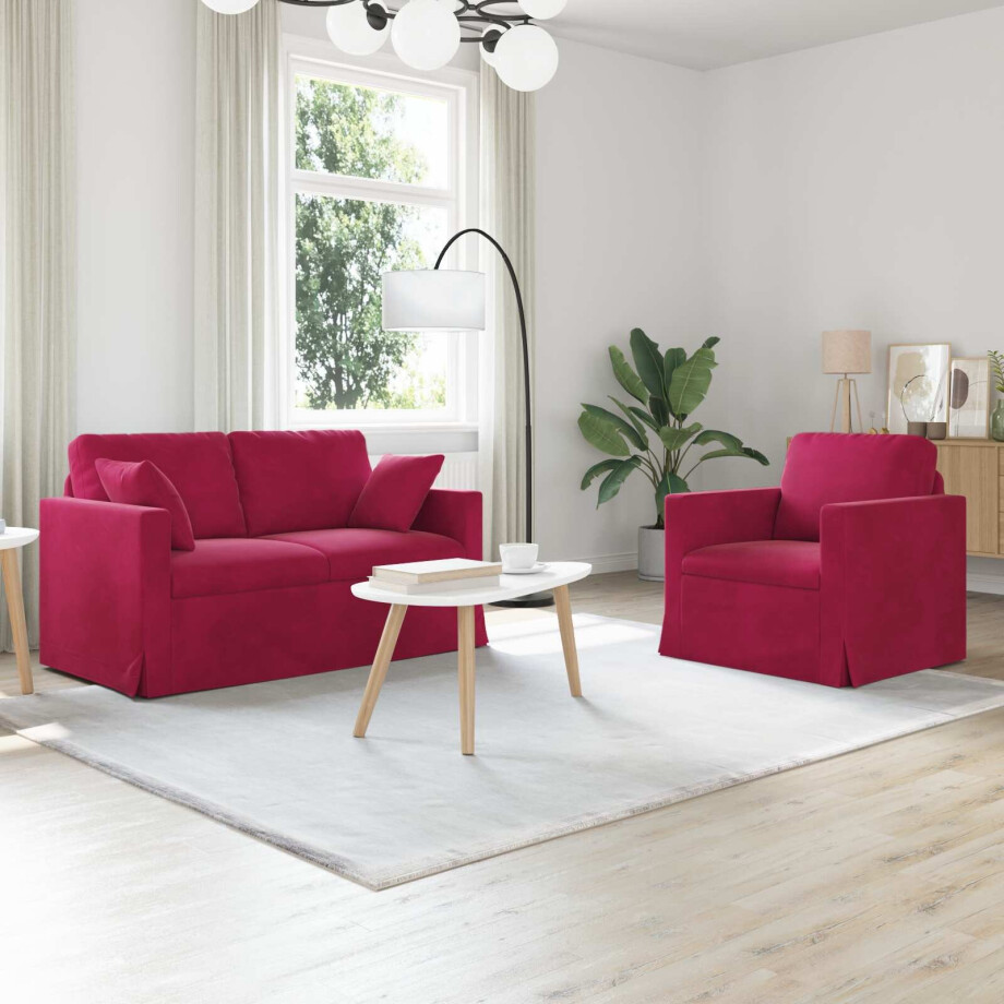 vidaXL Bankstel 2 pcs Wijnrood 138 x 78 x 80 cm Fluweel afbeelding 1