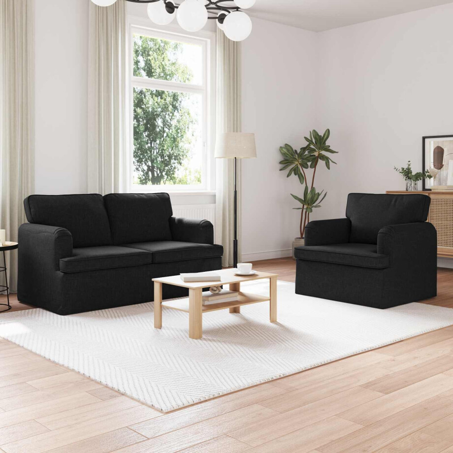 vidaXL Bankstel 2 pcs Zwart 144 x 80 x 85 cm Stof afbeelding 1