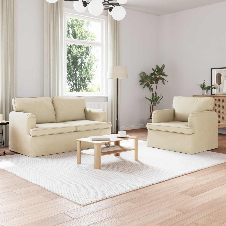 vidaXL Bankstel 2 pcs Crème 144 x 80 x 85 cm Stof afbeelding 1