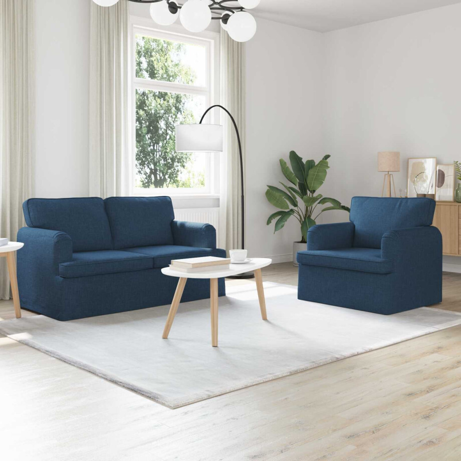 vidaXL Bankstel 2 pcs Blauw 144 x 80 x 85 cm Stof afbeelding 1