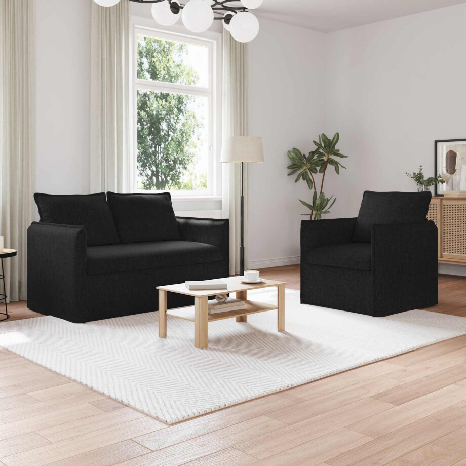 vidaXL Bankstel 2 pcs Zwart 136 x 82 x 85 cm Stof afbeelding 1