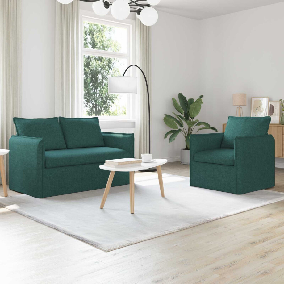 vidaXL Bankstel 2 pcs Donkergroen 136 x 82 x 85 cm Stof afbeelding 1