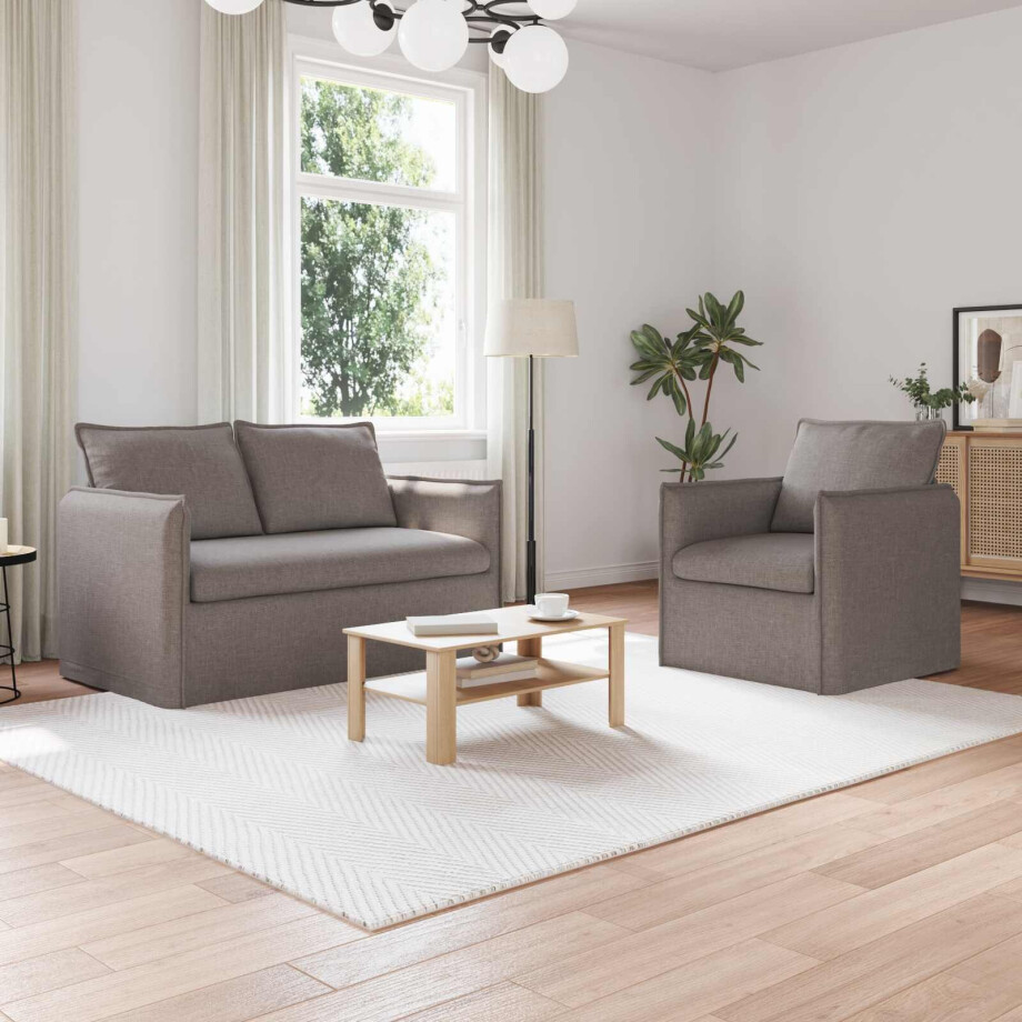 vidaXL Bankstel 2 pcs Taupe 136 x 82 x 85 cm Stof afbeelding 1