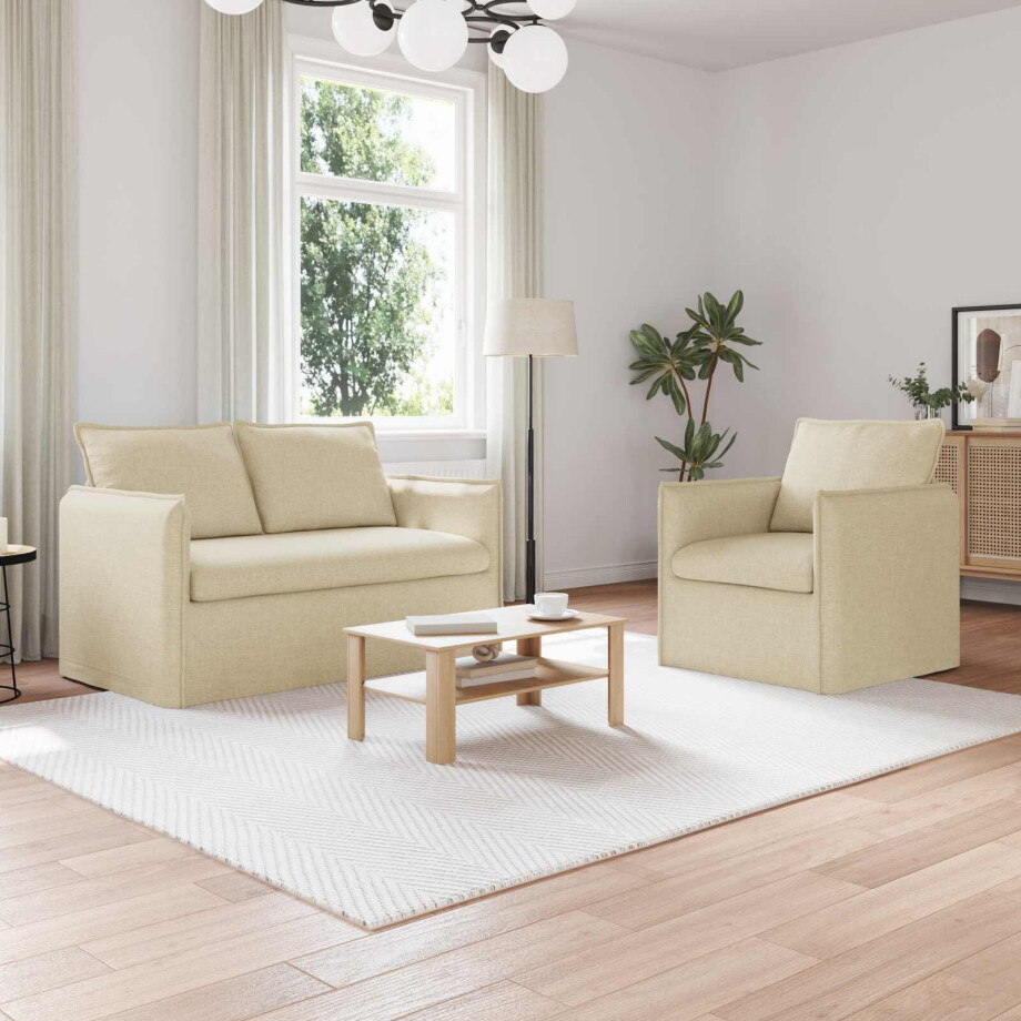 vidaXL Bankstel 2 pcs Crèmekleurig 136 x 82 x 85 cm Stof afbeelding 1