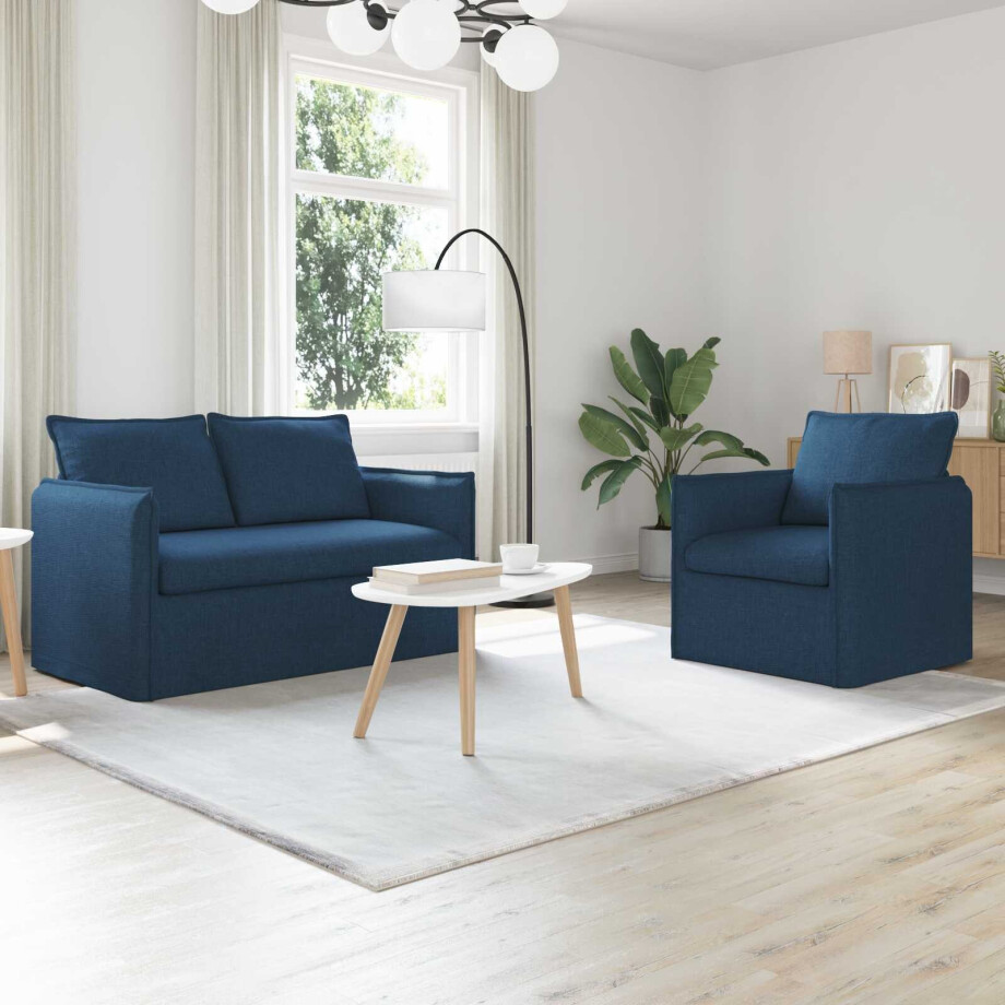 vidaXL Bankstel 2 pcs Blauw 136 x 82 x 85 cm Stof vidaXL Bankstel 2 pcs Blauw 136 x 82 x 85 cm Stof afbeelding 1