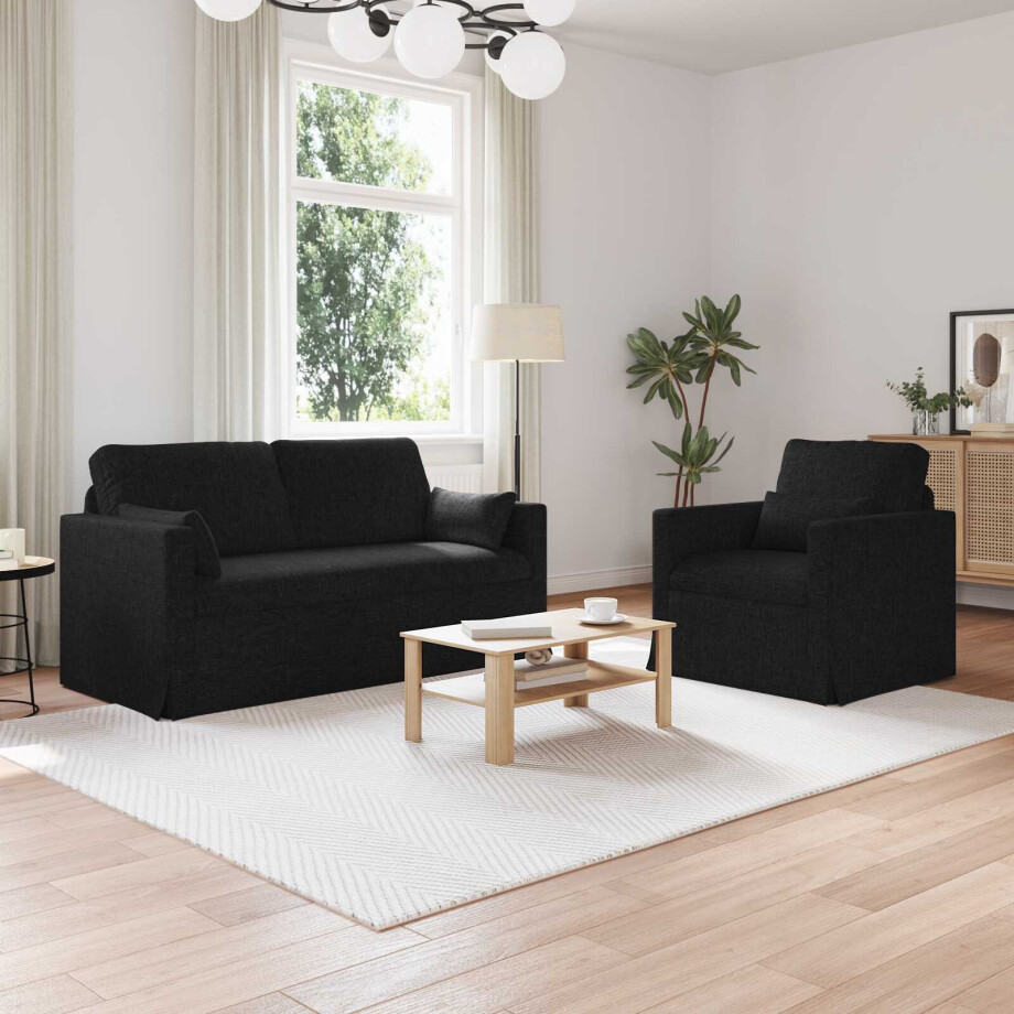 vidaXL Bankstel 2 pcs Zwart 158 x 78 x 80 cm Stof afbeelding 1