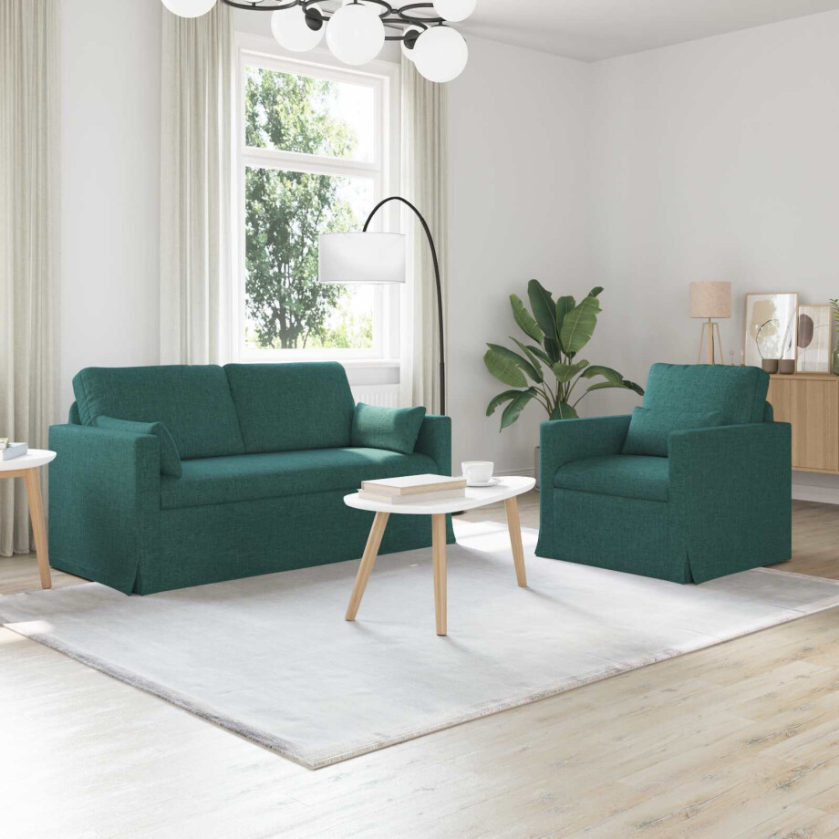 vidaXL Bankstel 2 pcs Donkergroen 158 x 78 x 80 cm Stof afbeelding 1