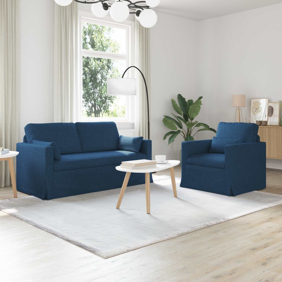 vidaXL Bankstel 2 pcs Blauw 158 x 78 x 80 cm Stof vidaXL Bankstel 2 pcs Blauw 158 x 78 x 80 cm Stof afbeelding 1