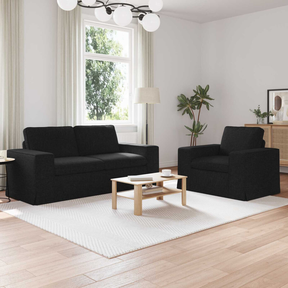 vidaXL Bankstel 2 pcs Zwart 182 x 80 x 82 cm Stof afbeelding 1