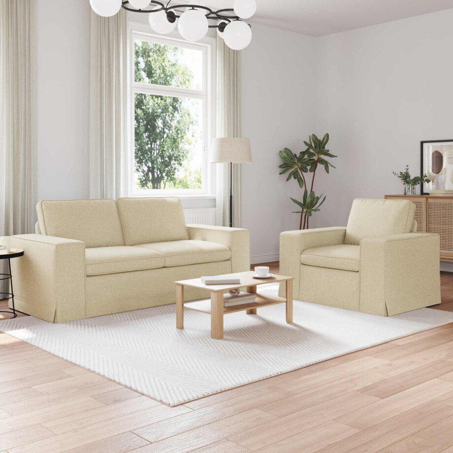 vidaXL Bankstel 2 pcs Crème 182 x 80 x 82 cm Stof afbeelding 1