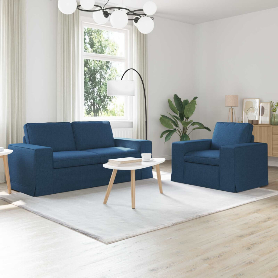 vidaXL Bankstel 2 pcs Blauw 182 x 80 x 82 cm Stof afbeelding 1