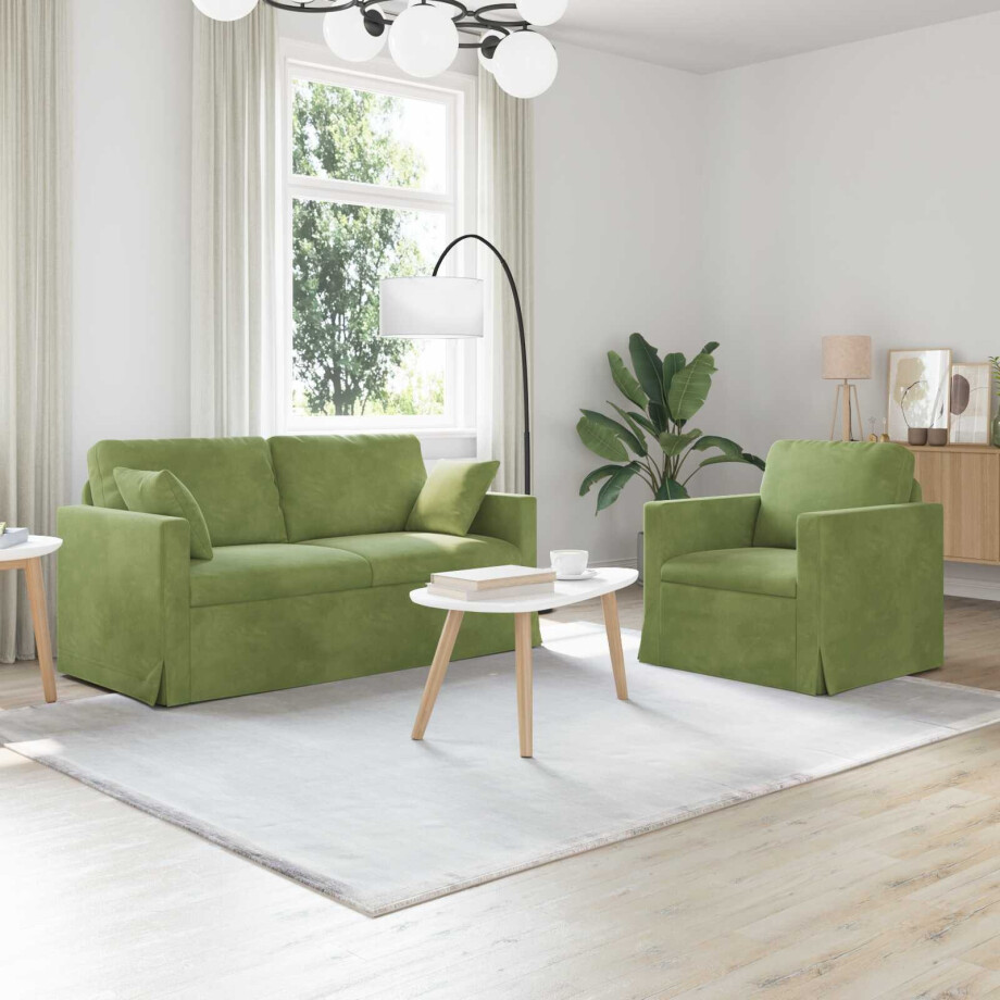 vidaXL Bankstel 2 pcs Lichtgroen 158 x 78 x 80 cm Fluweel afbeelding 1