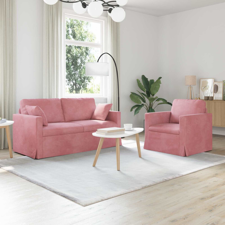 vidaXL Bankstel 2 pcs Roze 158 x 78 x 80 cm Fluweel afbeelding 1