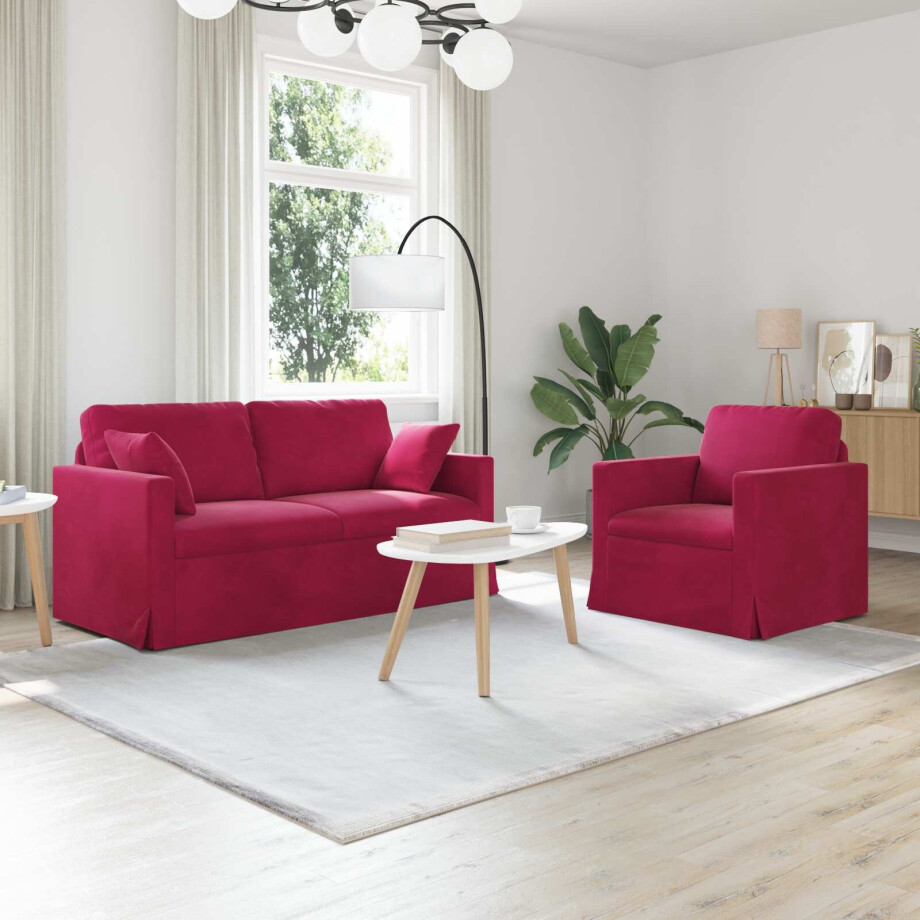 vidaXL Bankstel 2 pcs Wijnrood 158 x 78 x 80 cm Fluweel afbeelding 1