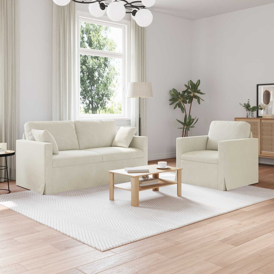 vidaXL Bankstel 2 pcs Crème 158 x 78 x 80 cm Fluweel afbeelding 1