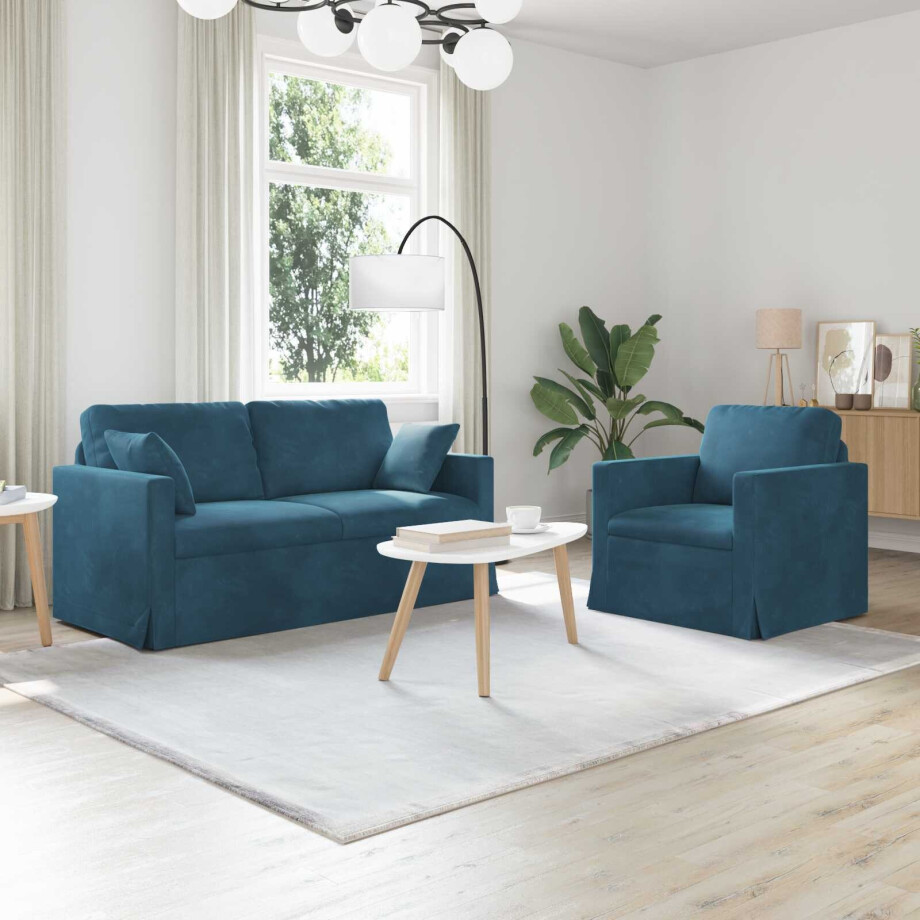 vidaXL Bankstel 2 pcs Blauw 158 x 78 x 80 cm Fluweel afbeelding 1