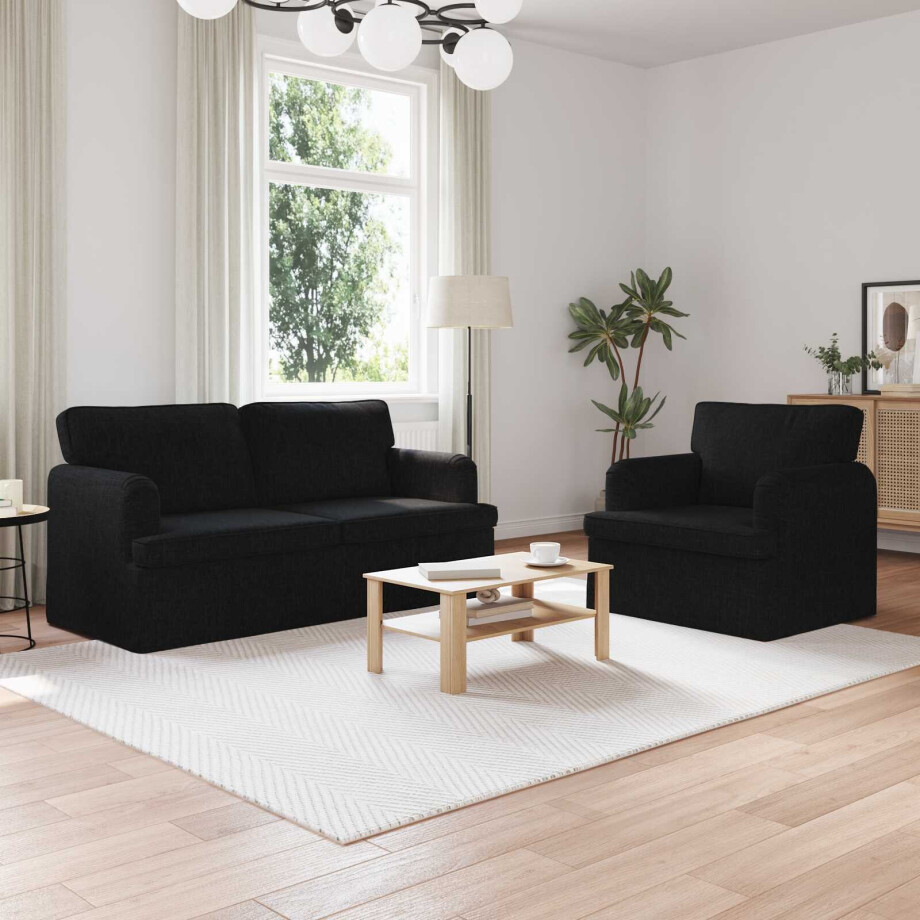 vidaXL Bankstel 2 pcs Zwart 162 x 80 x 85 cm Stof afbeelding 1