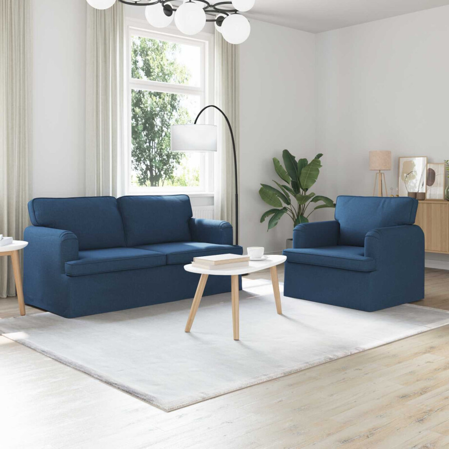 vidaXL Bankstel 2 pcs Blauw 162 x 80 x 85 cm Stof vidaXL Bankstel 2 pcs Blauw 162 x 80 x 85 cm Stof afbeelding 1