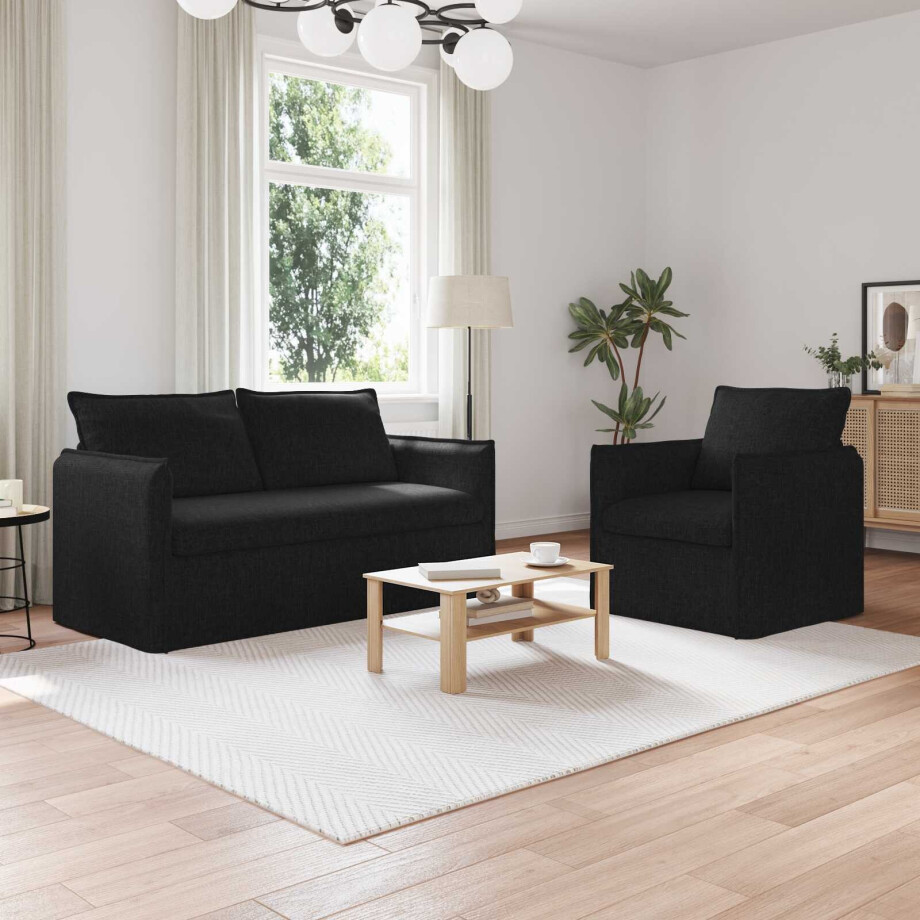 vidaXL Bankstel 2 pcs Zwart 156 x 82 x 85 cm Stof afbeelding 1