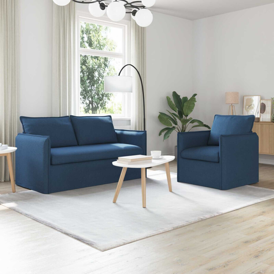 vidaXL Bankstel 2 pcs Blauw 156 x 82 x 85 cm Stof afbeelding 1