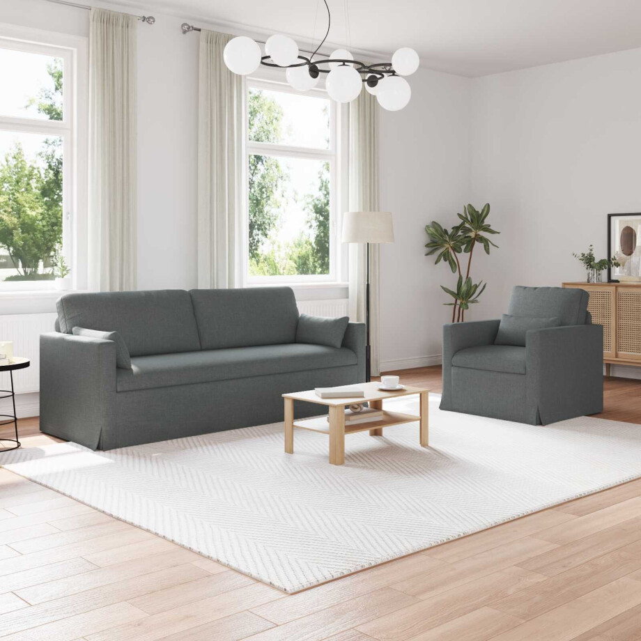 vidaXL Bankstel 2 pcs Donkergrijs 198 x 78 x 80 cm Stof afbeelding 1