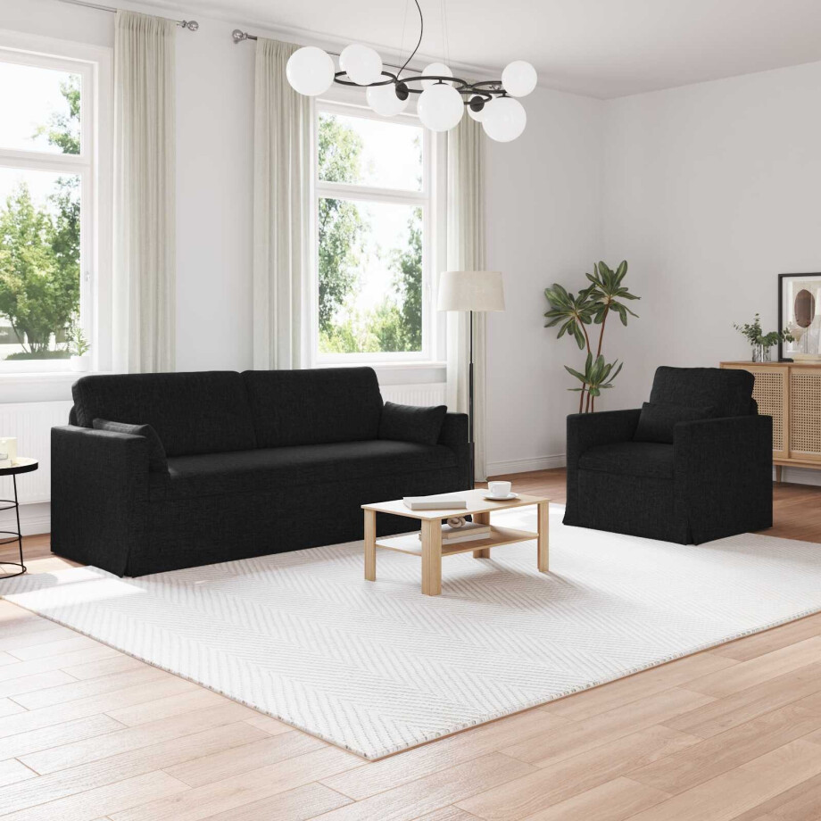 vidaXL Bankstel 2 pcs Zwart 198 x 78 x 80 cm Stof afbeelding 1