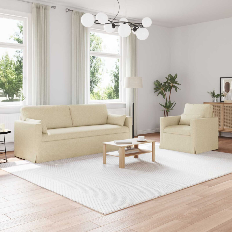 vidaXL Bankstel 2 pcs Crème 198 x 78 x 80 cm Stof afbeelding 1